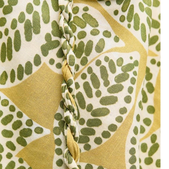 Zara Linen Blend Leaf Pattern Midi Dress Size Large Green, Yellow & Cream - Picture 6 of 14